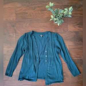 Apt. 9 Teal, Cornflower blue 3-button cardigan, Size Petite Medium (PM)